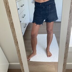 R13 faded black crossover shorts